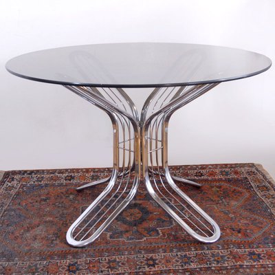 Italian Gastone Rinaldi Style Glass Dining Table & Chairs, 1970s, Set of 7-GIW-877514