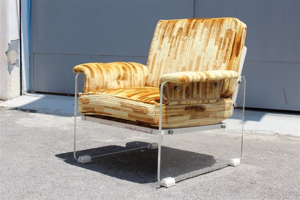 Italian Geometric Velvet and Acrylic Glass Lounge Chair, 1960s-EH-665597