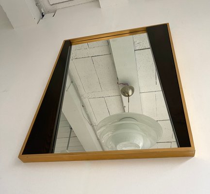 Italian Geometrical Wood and Brass Mirror, 1970s-FUE-1128603