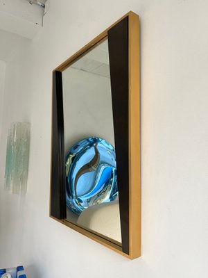 Italian Geometrical Wood and Brass Mirror, 1970s-FUE-1128603