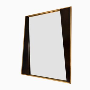 Italian Geometrical Wood and Brass Mirror, 1970s-FUE-1128603