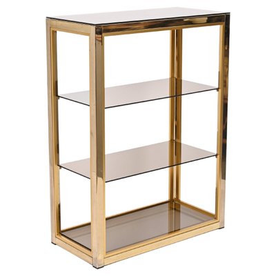 Italian Gilded Brass Bookcase with Glass Shelves by Renato Zevi , 1970s-JDR-1292512