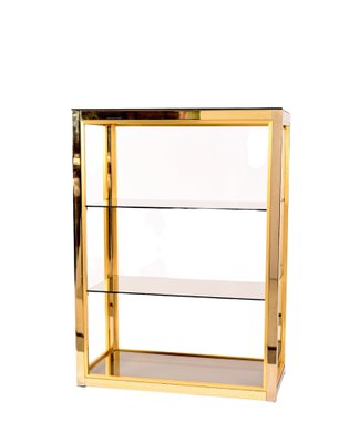 Italian Gilded Brass Bookcase with Glass Shelves by Renato Zevi , 1970s-JDR-1292512