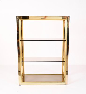 Italian Gilded Brass Bookcase with Glass Shelves by Renato Zevi , 1970s-JDR-1292512