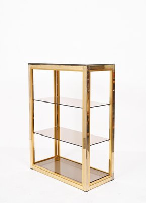 Italian Gilded Brass Bookcase with Glass Shelves by Renato Zevi , 1970s-JDR-1292512