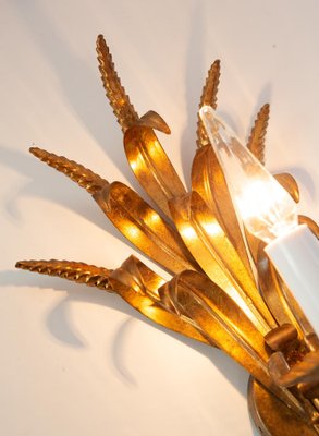 Italian Gilded Metal Wheat Sheaf Wall Light, 1960s-JWI-1785642