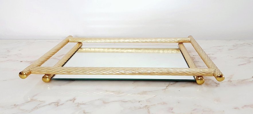 Italian Gilded Tray with Mirror, 1970s-FO-769898