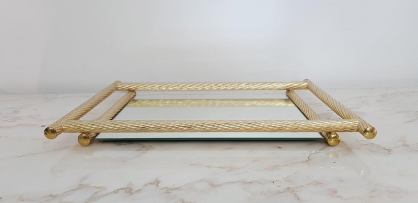 Italian Gilded Tray with Mirror, 1970s-FO-769898