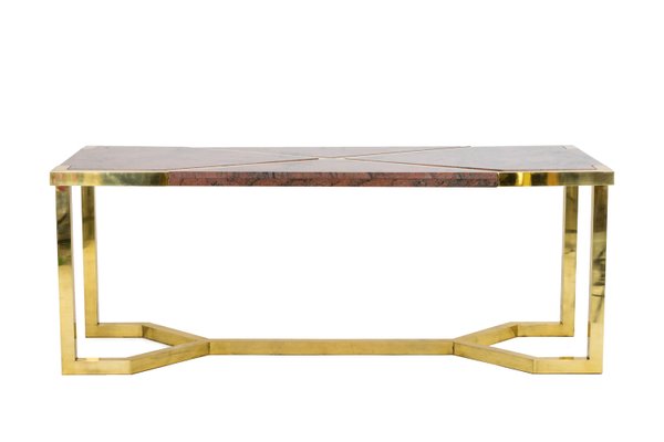 Italian Gilt Brass and Pink Granite Dining Table by Cittone Oggi ou Nucci Valsecchi, 1970s-CEJ-567139