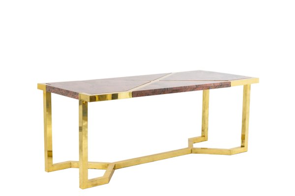 Italian Gilt Brass and Pink Granite Dining Table by Cittone Oggi ou Nucci Valsecchi, 1970s-CEJ-567139