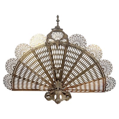 Italian Gilt Brass Pierced Folding Peacock Fan Fireplace Screen or Fire Screen-EUP-1051087