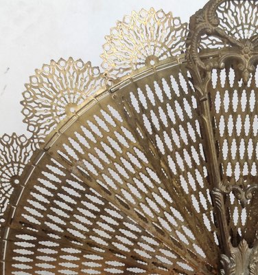 Italian Gilt Brass Pierced Folding Peacock Fan Fireplace Screen or Fire Screen-EUP-1051087