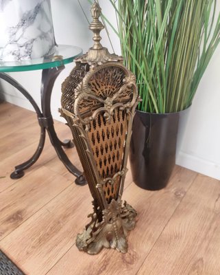 Italian Gilt Brass Pierced Folding Peacock Fan Fireplace Screen or Fire Screen-EUP-1051087