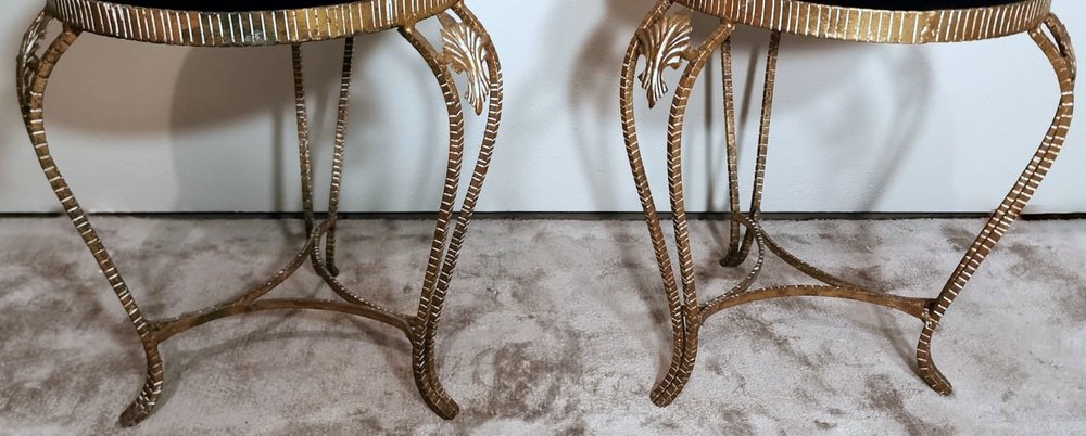 Italian Gilt Iron and Velvet Stools by Pier Luigi Colli, 1950, Set of 2