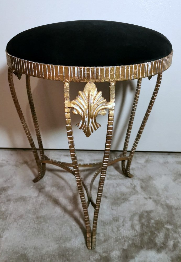 Italian Gilt Iron and Velvet Stools by Pier Luigi Colli, 1950, Set of 2