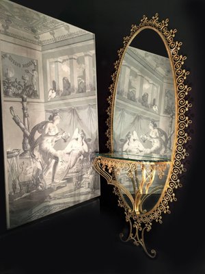 Italian Gilt-Metal Console Table and Mirror by Pier Luigi Colli, 1955-MBH-1031856