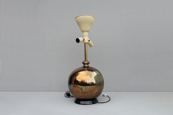 Italian Gilt Pottery Table Lamp with Floral Decor from Ghinza, 1970s-DUM-1742659