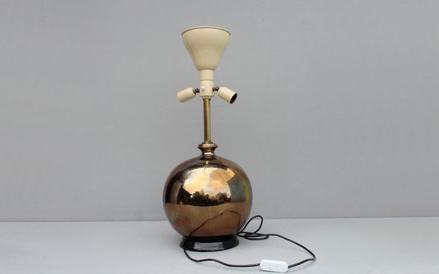 Italian Gilt Pottery Table Lamp with Floral Decor from Ghinza, 1970s-DUM-1742659