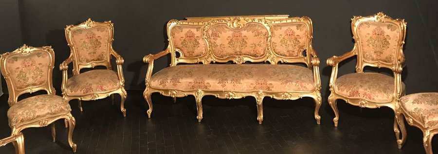 Italian Gilt Salon Living Room Set, 19th Century, Set of 11-MBH-1032162