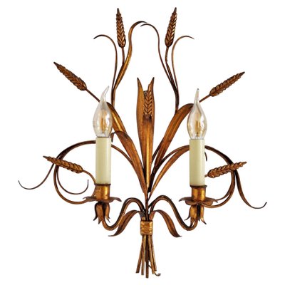 Italian Gilt Tole Wall Sconces with Wheat Sheaf, 1950s, Set of 5-VNE-966139