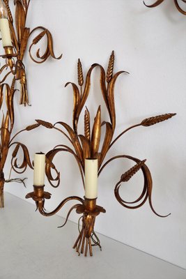 Italian Gilt Tole Wall Sconces with Wheat Sheaf, 1950s, Set of 5-VNE-966139