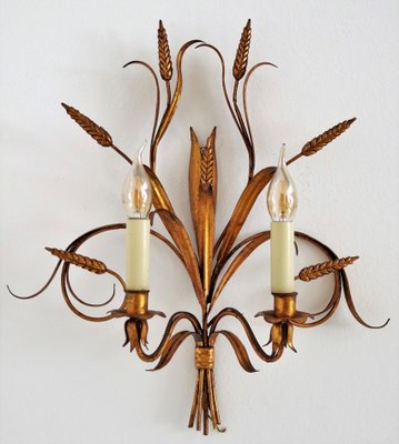 Italian Gilt Tole Wall Sconces with Wheat Sheaf, 1950s, Set of 5-VNE-966139