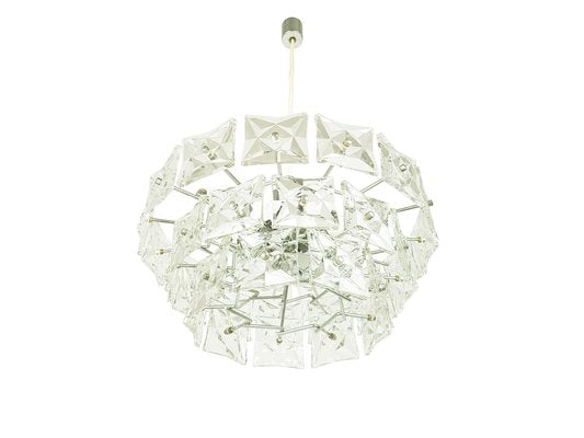 Italian Glass and Chromed Plate Ceiling Lamp, 1970s-RD-1821793