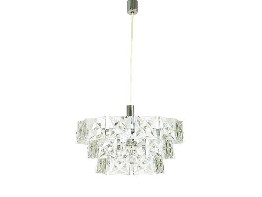 Italian Glass and Chromed Plate Ceiling Lamp, 1970s-RD-1821793