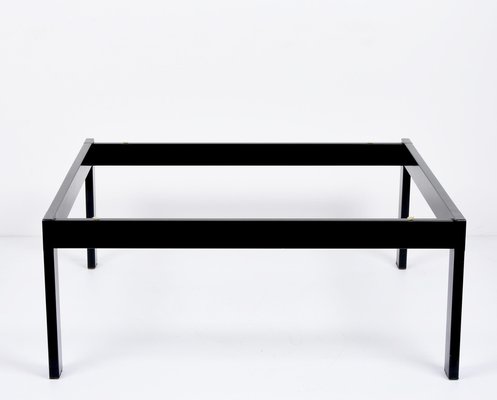 Italian Glass and Enamelled Black Metal Coffee Table by Gae Aulenti for Zanotta, 1970s-JDR-1125425