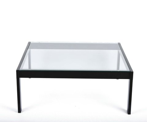 Italian Glass and Enamelled Black Metal Coffee Table by Gae Aulenti for Zanotta, 1970s-JDR-1125425