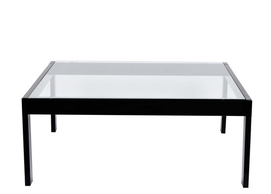 Italian Glass and Enamelled Black Metal Coffee Table by Gae Aulenti for Zanotta, 1970s-JDR-1125425