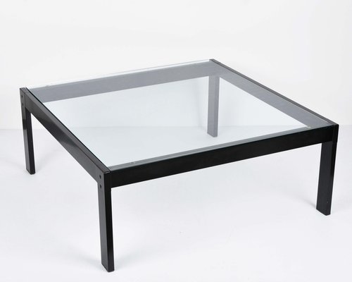 Italian Glass and Enamelled Black Metal Coffee Table by Gae Aulenti for Zanotta, 1970s-JDR-1125425