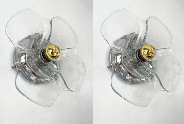 Italian Glass and Metal Flower Sconces, 1970s, Set of 2-FUE-1338471