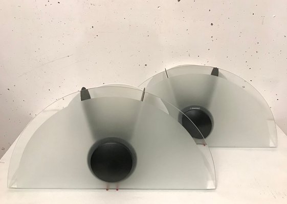 Italian Glass and Metal Wall Lights, 1980s, Set of 2-VAM-1089740