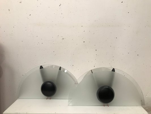 Italian Glass and Metal Wall Lights, 1980s, Set of 2-VAM-1089740