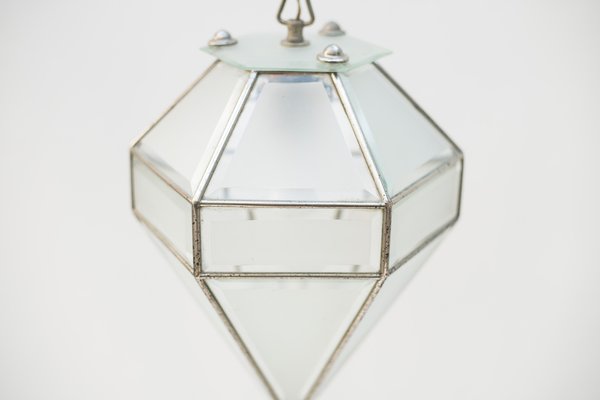 Italian Glass and Nickel-Plated Brass Pendant Light, 1940s-NZV-1709149