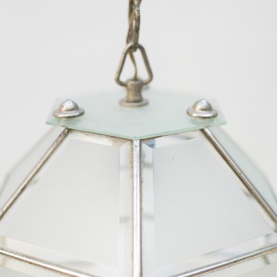 Italian Glass and Nickel-Plated Brass Pendant Light, 1940s-NZV-1709149