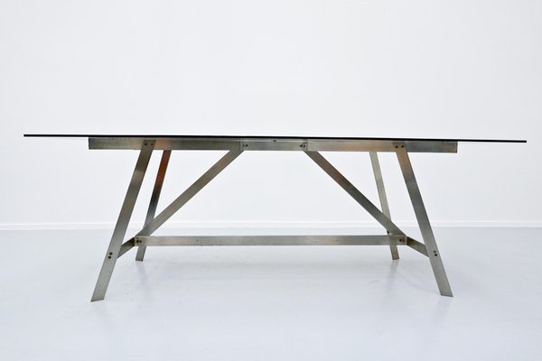 Italian Glass and Steel Dining Table, 1970s-FGA-923950