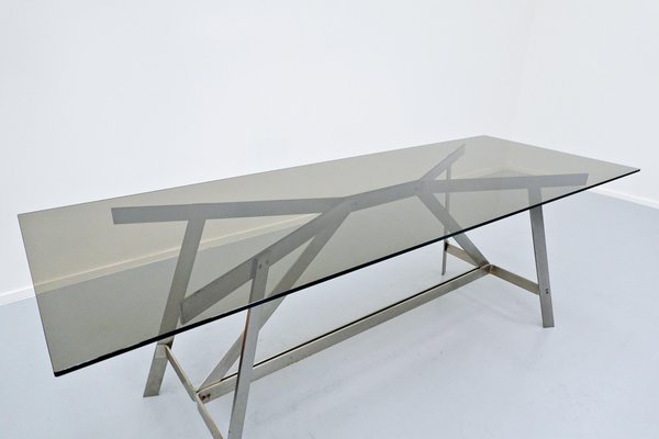 Italian Glass and Steel Dining Table, 1970s-FGA-923950