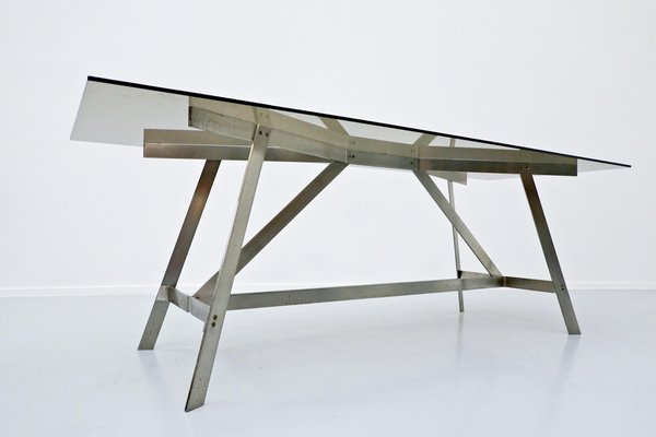 Italian Glass and Steel Dining Table, 1970s-FGA-923950