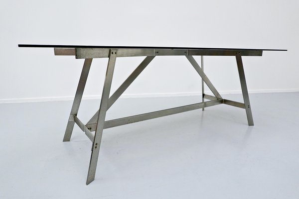 Italian Glass and Steel Dining Table, 1970s-FGA-923950