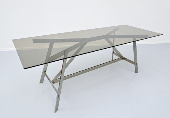 Italian Glass and Steel Dining Table, 1970s-FGA-923950