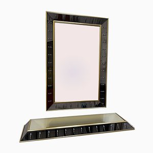 Italian Glass & Brass Mirror & Console Set from Cristal Art, 1960s, Set of 2-FUE-843547