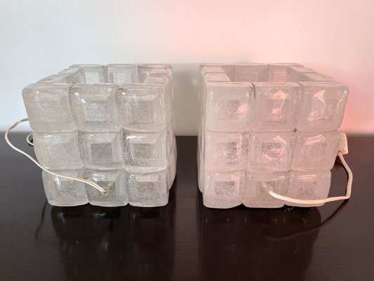 Italian Glass Cube Lamps from Poliarte, 1970s, Set of 2-FUE-1220493