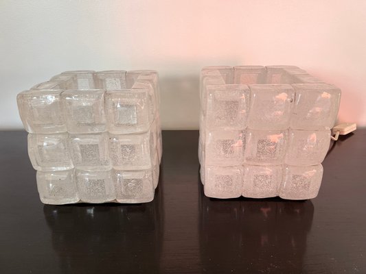 Italian Glass Cube Lamps from Poliarte, 1970s, Set of 2-FUE-1220493