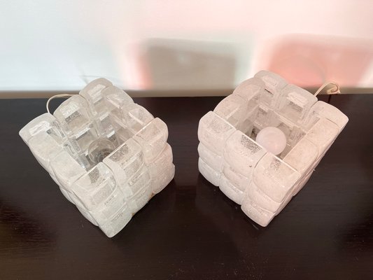 Italian Glass Cube Lamps from Poliarte, 1970s, Set of 2-FUE-1220493