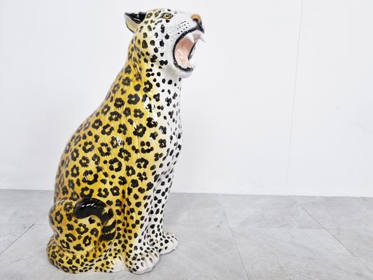 Italian Glazed Terracotta Leopard Figure, 1960s-IRH-1308643