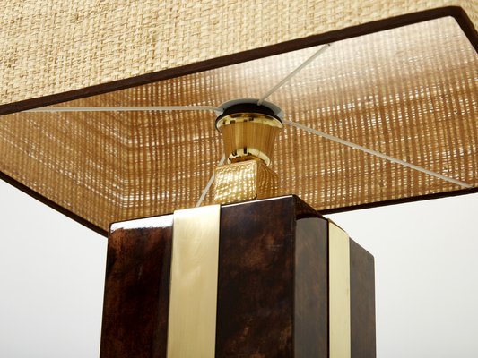 Italian Goatskin, Brass and Rattan Table Lamps from Aldo Tura, 1970s, Set of 2-YJA-1373552