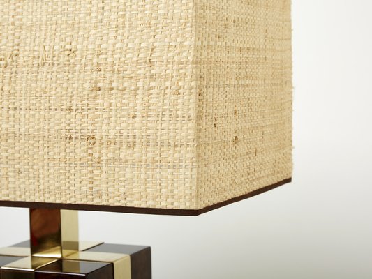 Italian Goatskin, Brass and Rattan Table Lamps from Aldo Tura, 1970s, Set of 2-YJA-1373552