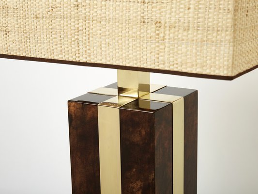 Italian Goatskin, Brass and Rattan Table Lamps from Aldo Tura, 1970s, Set of 2-YJA-1373552